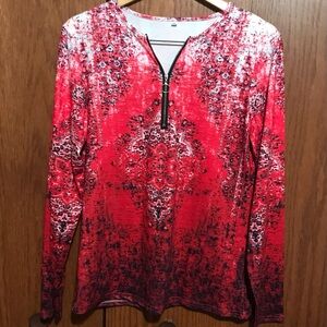 Red Patterned Women's Top Unbranded Size Medium Henley Zipper